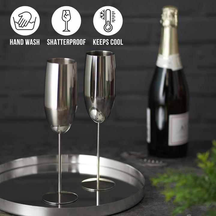 Produktbild Oak & Steel Edelstahl Sektgläser Silber 2er-Set (28.50 cl, 2 Gläser, Sektgläser)