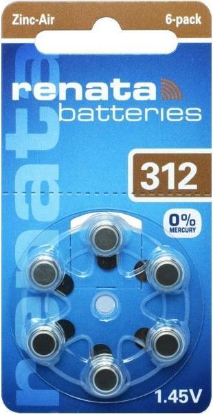 Renata Hörgeräte-Batterien ZA312.DP6 0%HG (6 Stk., A312, 165 mAh)