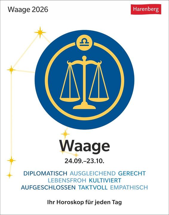 Image du produit Harenberg Waage Sternzeichenkalender 2026 - Tagesabreisskalender - Ihr Horoskop für jeden Tag (Couverture rigide, Allemand)