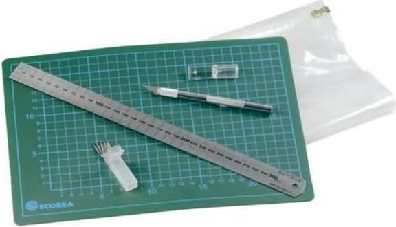Ecobra Schneideset mit Schneideunterlage + Schneidelineal + Skalpellmesser