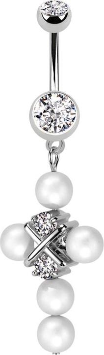 Star Piercing Banane silber mit zwei Kugeln silber Kristall silber Anhänger Perlenkreuz (Chirurgenstahl 316L, Messing)
