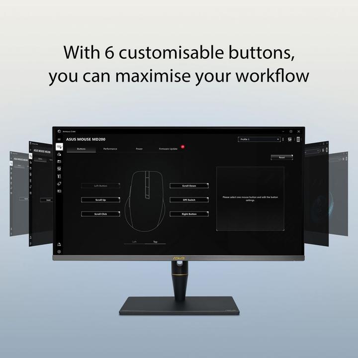 Produktbild ASUS MD200 /BK mouse Ambidextrous RF Wireless + Bluetooth Optical 4200 DPI (Kabellos)