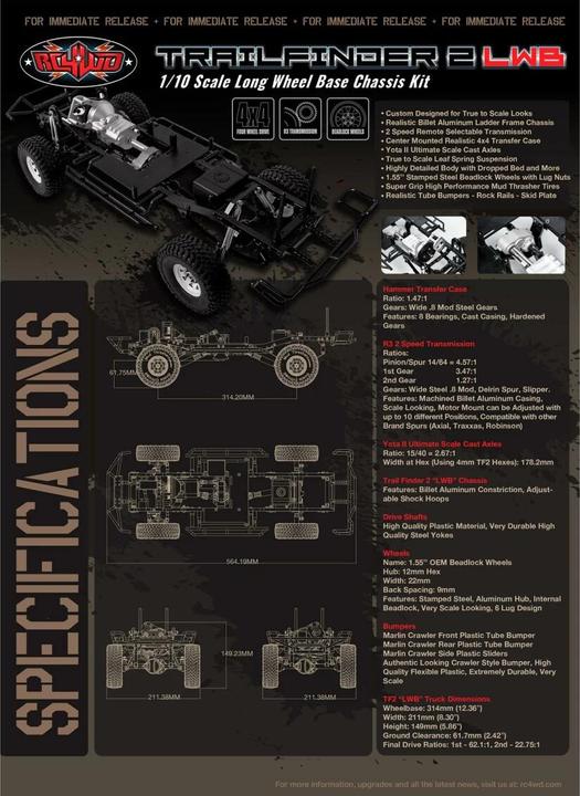 Actual product image Rc4Wd Scale Crawler Trail Finder 2 LWB Chassis Kit (Kit)
