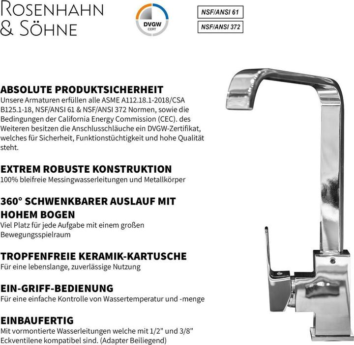 Actual product image Rosenhahn & Söhne Rosenhahn & SÃ¶hne Kitchen Faucet in Chrome ( 62H08C ) Model Juist 200