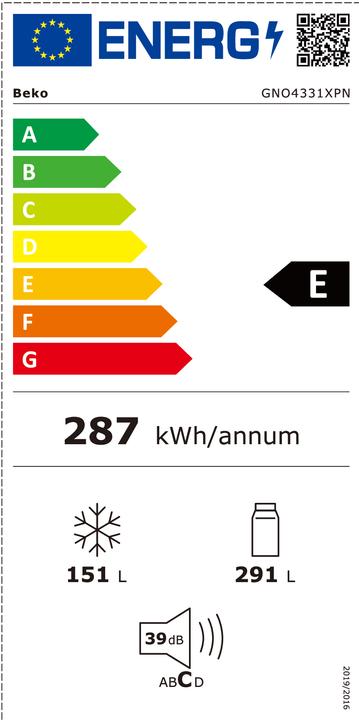 Energy Label Beko GNO4331XPN Side-by-Side Fridge Combination Freestanding E Stainless Steel (472 l)