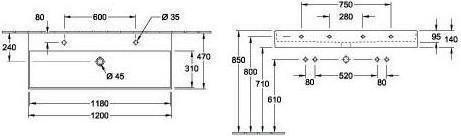 Actual product image Villeroy & Boch V&B washbasin 2.0 MEMENTO 1200x470mm w ÜL f 2x 1-L arm graphite C+ (470 mm, 1200 mm)