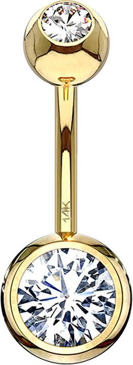 Actual product image Star Piercing Banana 14k gold with two balls crystal silver (14k gold)