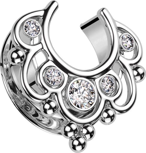 Produktbild Star Piercing Sattel silber Blumen mit Kristallen silber (Chirurgenstahl 316L)