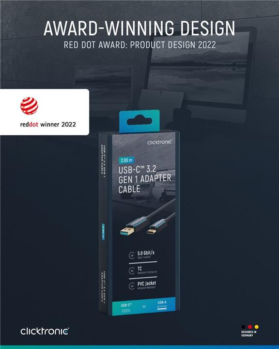 Immagine prodotto clicktronic Cavo adattatore USB-C - USB-A, alta velocità (2 m, USB 3.0)