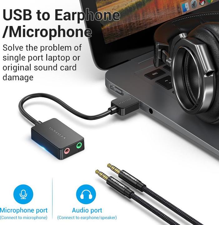 Produktbild Vention External sound card USB 2.0 CDYB0 2-port 0.15m (USB)