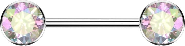 Star Piercing Threadless Barbell silber Scheibe front mit Kristall multicolor (ohne Messing, Titan G23)
