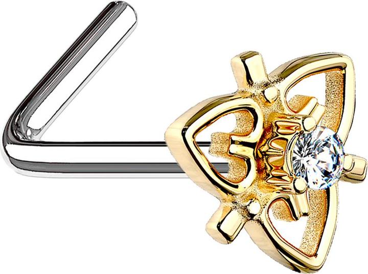 Produktbild Star Piercing Nasenstecker gewinkelt 14k vergoldet filigran Herz mit Kristall (Chirurgenstahl 316L, Messing)