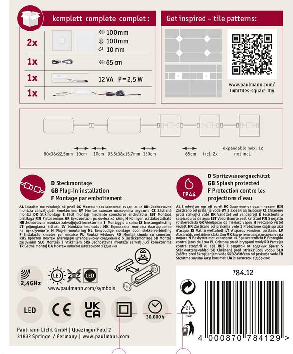 Actual product image Paulmann Luminaire LumiTiles Basic Set Square 2x0,72W (RGBW, 1 cm, Indoor)