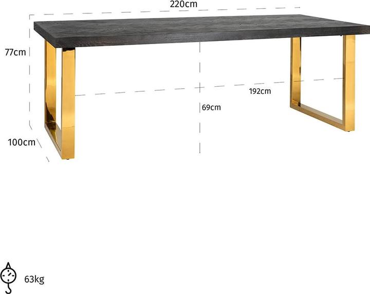 Produktbild Richmond Interiors Esstisch Blackbone schwarz gold 220 (220 x 100 x 77 cm)