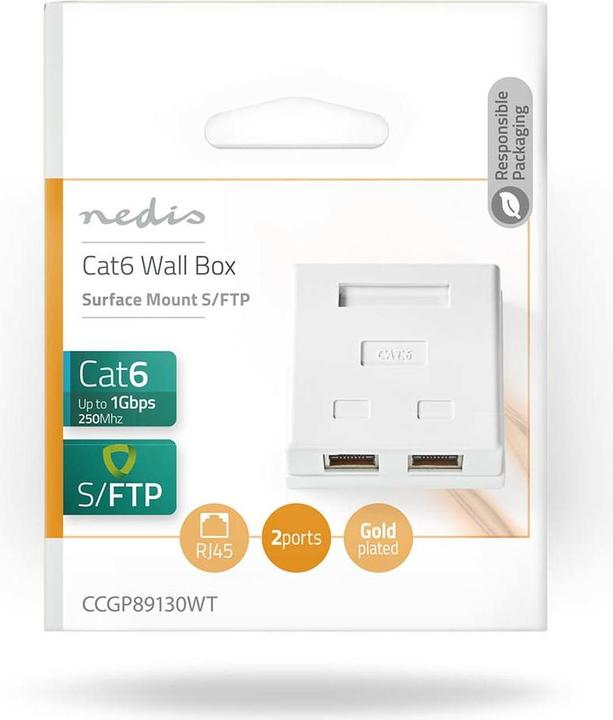 Actual product image Nedis Network Wall Box On-Wall 2 Port(s) STP CAT6 Straight Female Gold Plated PVC White Polybag