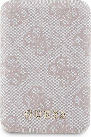 Guess Powerbank indukcyjny 15W GUPB5FP4EMGP 5000mAh różowy/rosa 4G Leather Metal Logo MagSafe (5000 mAh, 15 W)