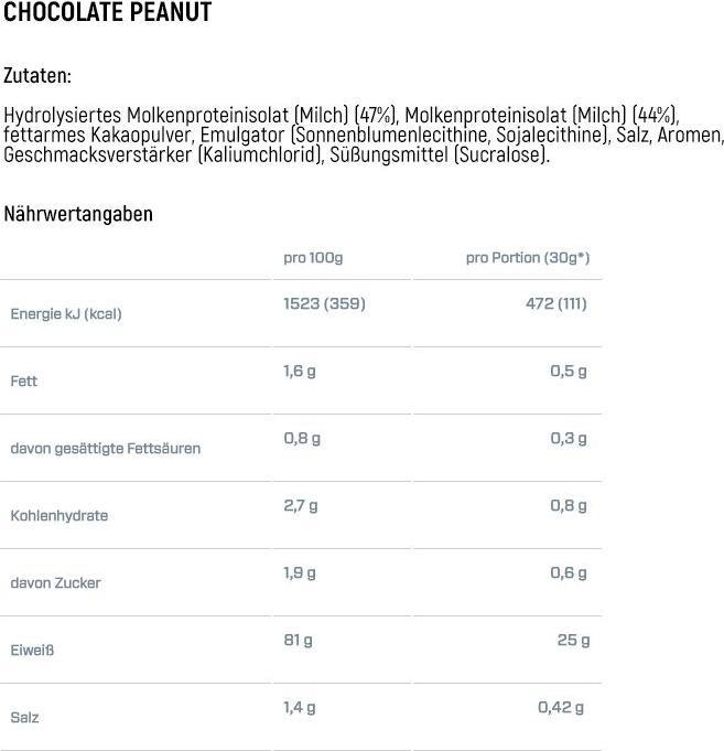Valori nutrizionali e ingredienti Dymatize ISO 100 (Arachide, Cioccolato, 1 pz., 932 g)