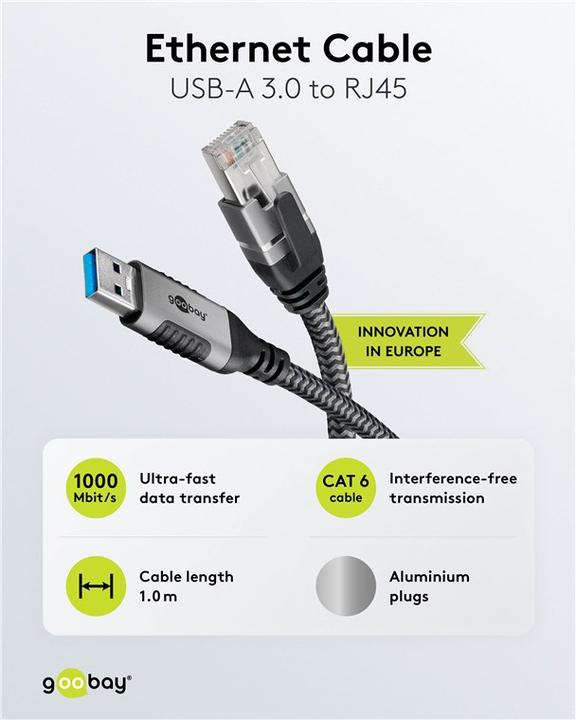 Actual product image Goobay Ethernet cable USB-A to RJ45, 1 m (USB, RJ45 (1x))