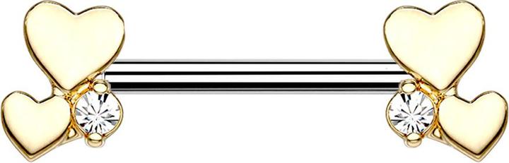 Produktbild Star Piercing Barbell vergoldet doppelherz mit Kristall (Chirurgenstahl 316L, Messing)