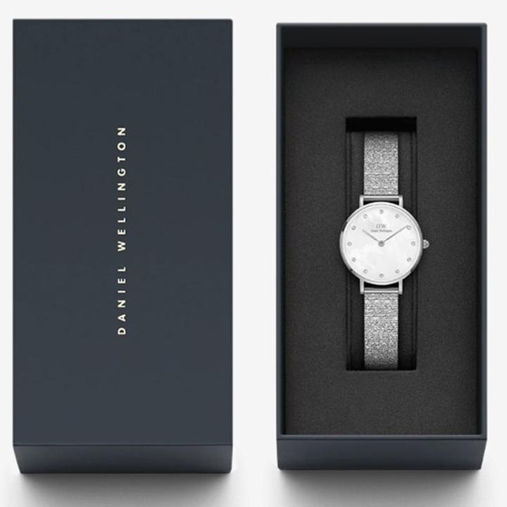 Actual product image Daniel Wellington Classic Petite Lumine Pressed Piano Silver White (Analogue wristwatch, 28 mm)