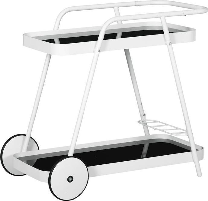 Produktbild Swisshandel24 Outdoor Servierwagen, 2-stöckiger Rollwagen, Weinregal auf Rollen, Stahlrahmen, für Pool, Party, Gar