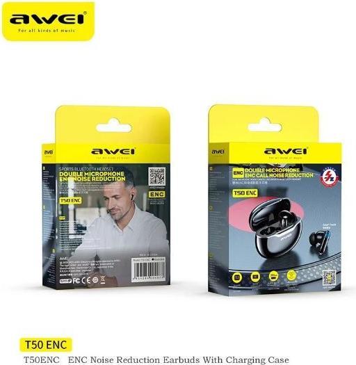 Image du produit Awei słuchawki Bluetooth 5.3 T50 ENC + stacja dokująca czarny/black (NC, Sans fil)