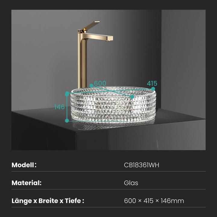 Image du produit Emke Vasque à poser, 360 x 360 x 112 mm, évier en verre clair, vasque ronde à poser (360 mm, 360 mm)