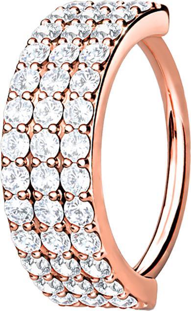 Star Piercing Micro Piercing Ring rosegold drei linien mit Kristallen (Messing, Chirurgenstahl 316L)