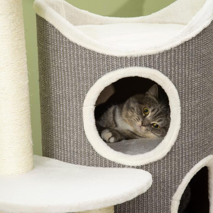 Actual product image PawHut Scratching post with scratching tray (109 cm, White+grey)