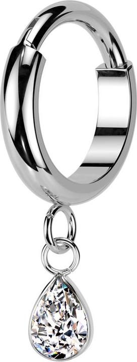 Actual product image Star Piercing Micro Segmentring klappbar silber Anhänger Tropfenkristall silber (Titanium G23, without brass)