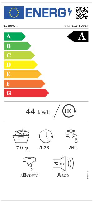 Etichetta energetica Gorenje WNHA74SAPS/AT (7 kg, A sinistra)
