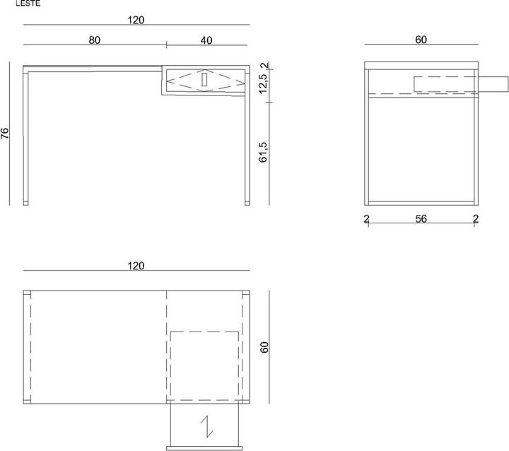 Productafbeelding Unique Bureau met lade LESTE 120 x 60 cm zwart/eiken (120 x 76 x 60 cm)