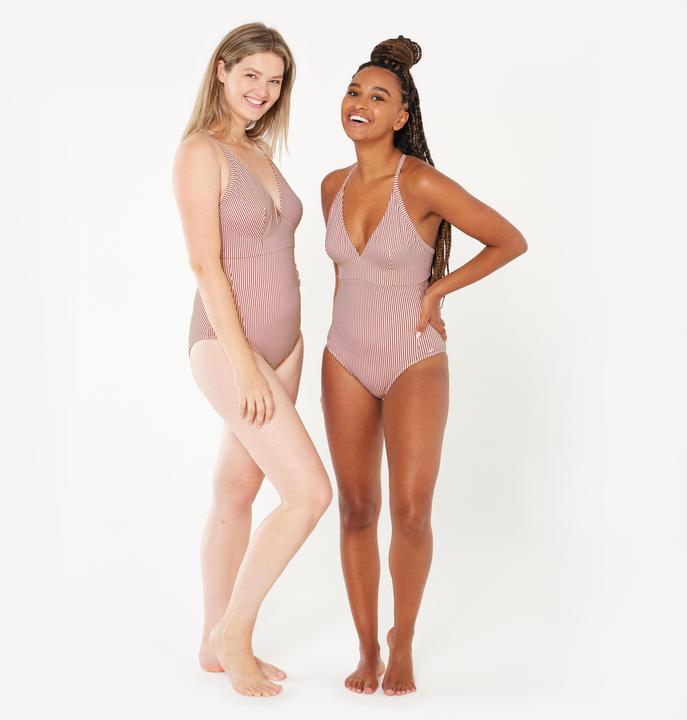 Actual product image Olaian Badeanzug Damen gestreift Bea rot/weiss (46)