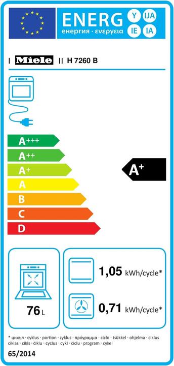Etichetta energetica Miele Forno in un design perfettamente combinabile con display di testo semplice e PerfectClean. H 7260 B