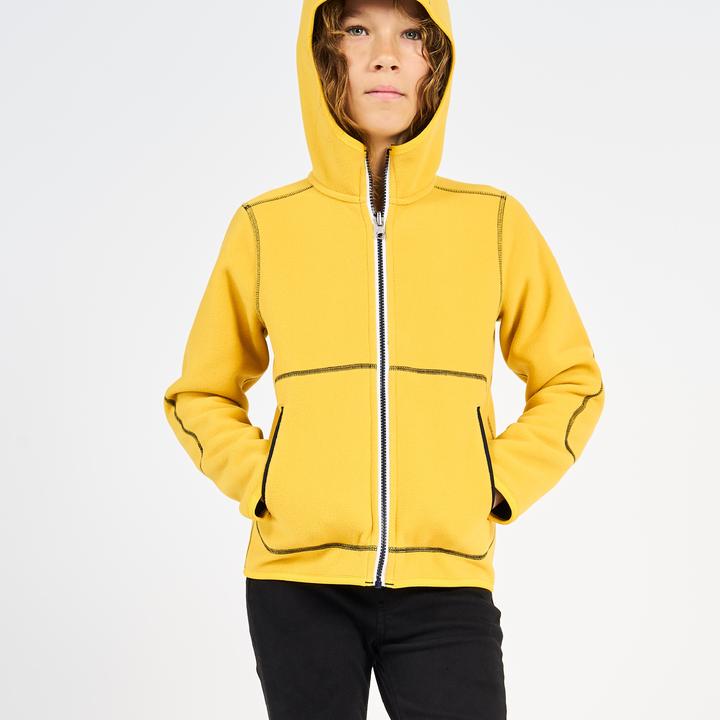 Actual product image Tribord Fleece jacket sailing children warm reversible 500 navy blue/yellow (100 C)
