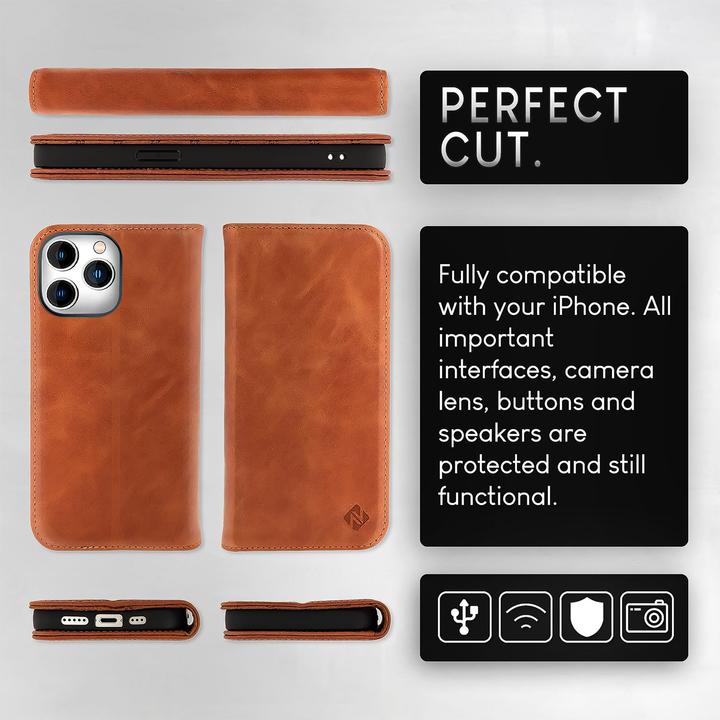 Produktbild Nalia Echt Leder Flip Case Hülle mit Magnetverschluss (Apple iPhone 15 Pro)
