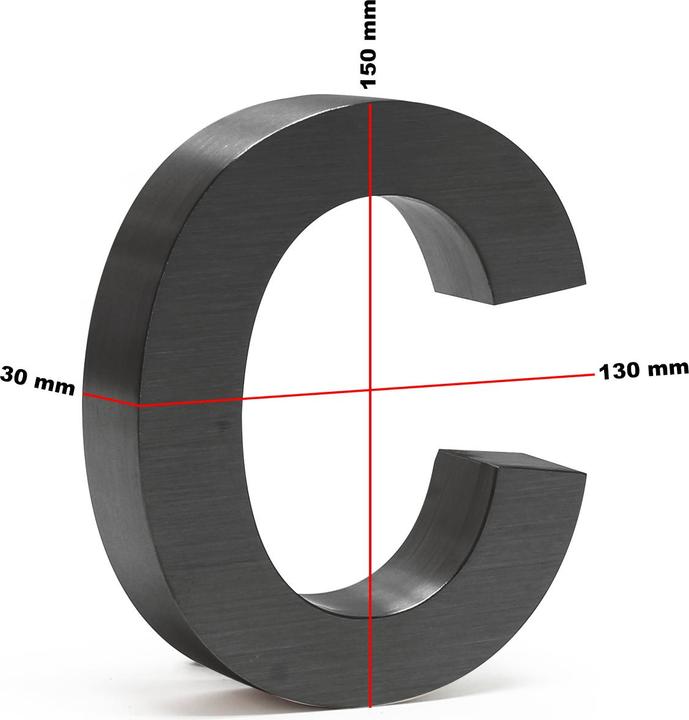 Actual product image Wiltec Anthracite 3-D House Number "c" Arial 15cm Rustproof and Weather-resistant with Satin Fini