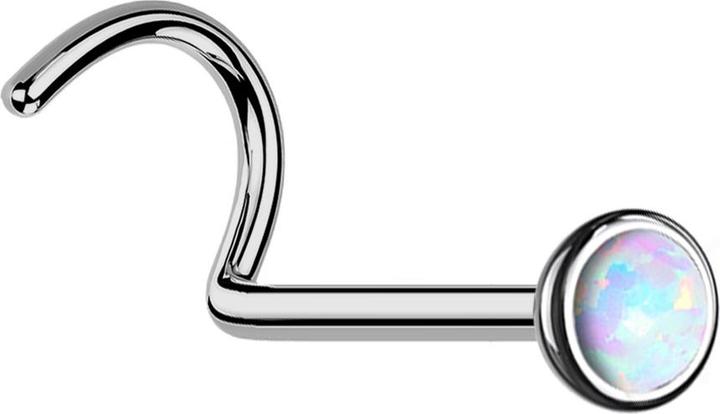 Produktbild Star Piercing Nasenstecker gebogen silber Halbkugel mit Opal weiss (ohne Messing, Titan G23)