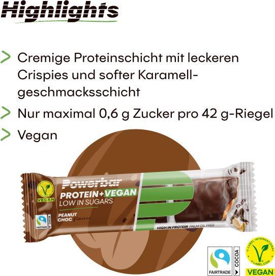 Produktbild Powerbar Protein+Vegan Riegel Peanut Chocolate 42 g (Peanut Choc, 2 Stk., 42 g)