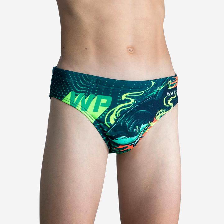 Immagine prodotto Watko Badehose Slip Wasserball Jungen - 500 Shark dunkelblau/türkis (12, 13, 14)