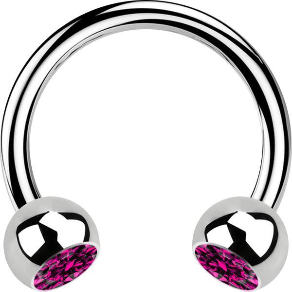 Star Piercing Micro Circular Barbell silber mit zwei Kugeln Kristall fuchsia (Chirurgenstahl 316L, ohne Messing)