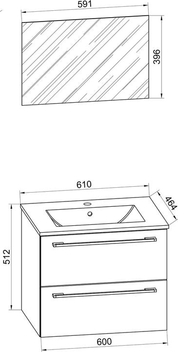 Actual product image VCM 3-piece wash place washbasin Badinos 2 drawers mirror