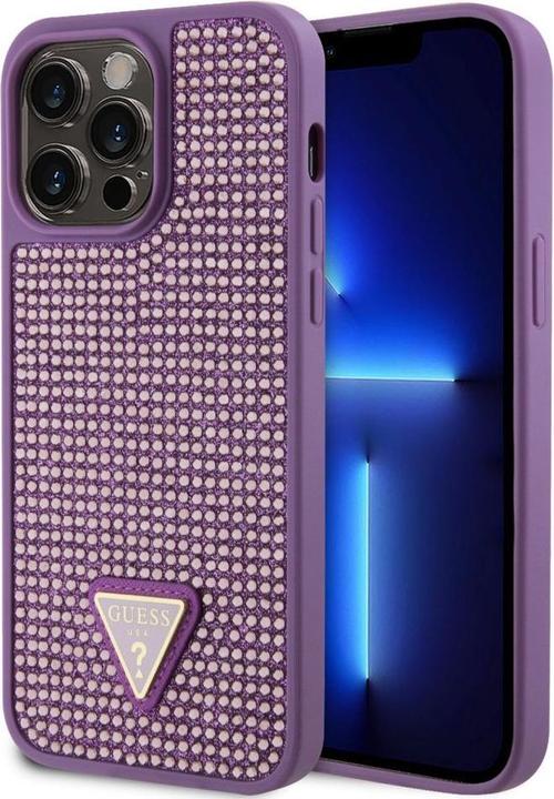 Guess Rhinestones Triangle Metal Logo Case for iPhone 15 Pro Max Purple (Apple iPhone 15 Pro Max)