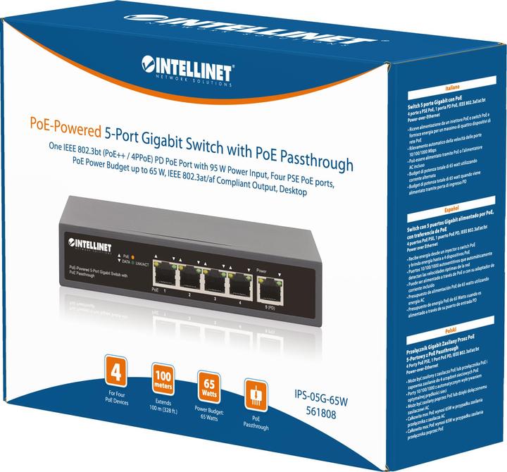 Immagine prodotto Intellinet Switch Gigabit a 5 porte alimentato a PoE con PoE passthrough (5 Porti)