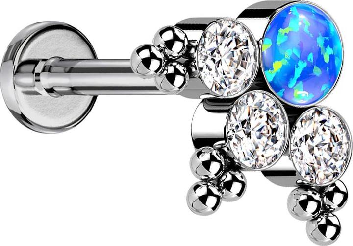 Actual product image Star Piercing Micro Labret internal thread silver balls triangle three crystals silver opal blue (without brass, Titanium G23)