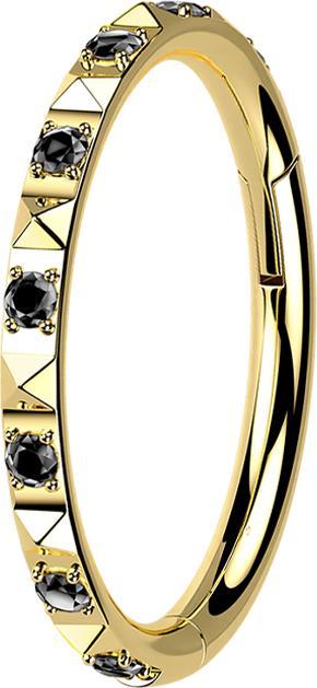 Star Piercing Micro Segmentring klappbar vergoldet seitlich Pyramiden und Kristalle schwarz (Titan G23, ohne Messing)
