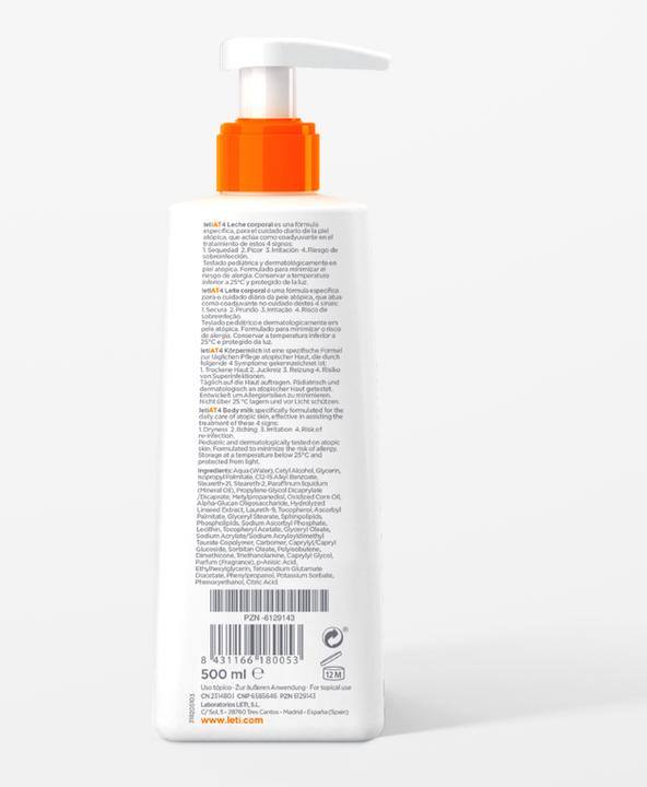 Actual product image Leti LETIAT4 Atopic Skin Body Milk for Neurodermatitis, 500 ml Cream (Body milk, 500 ml)