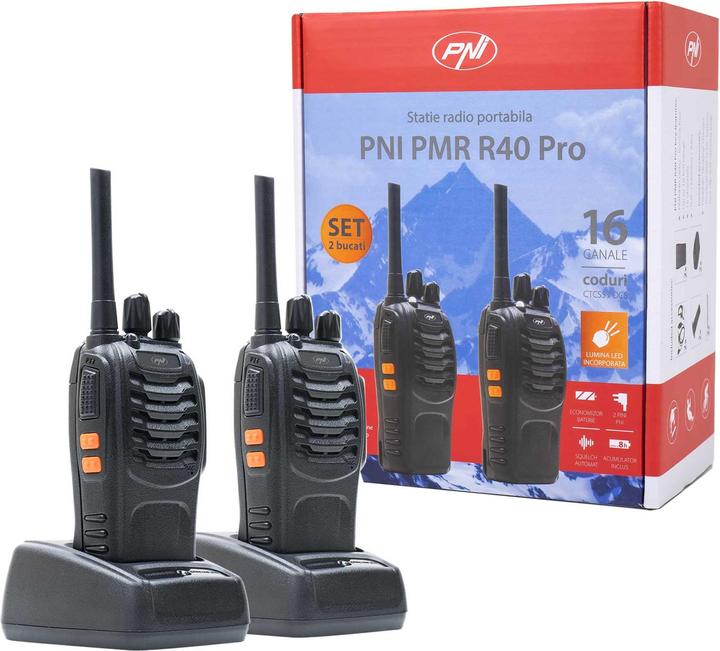 Image du produit PNI Pack de 6 radios PMR R40 PRO portables, batteries, chargeurs et écouteurs inclus.