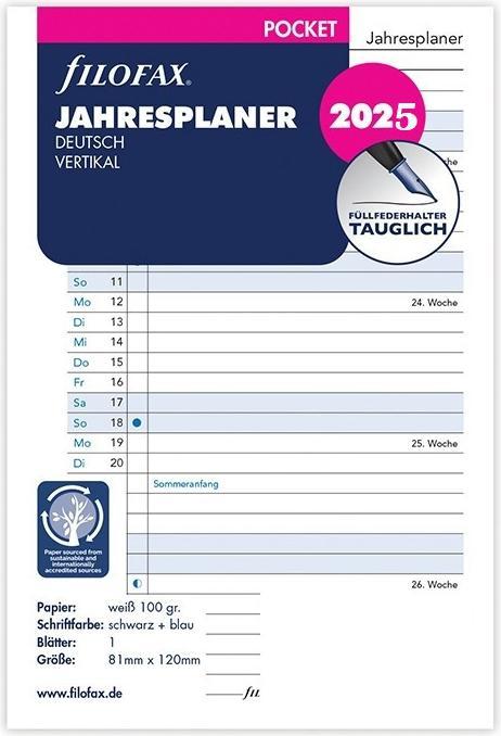 Produktbild Filofax PO JAHRESPL.2025 DEUTSCH (81 x 120 mm, Deutsch)