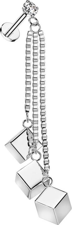 Produktbild Star Piercing Micro Labret Innengewinde silber Kristall silber gefasst Anhänger Kette drei Würfel (Chirurgenstahl 316L, ohne Messing)